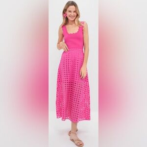TUCKERNUCK Hot Pink Cotton Eyelet Eve Skirt. Crochet Midi Skirt. XS